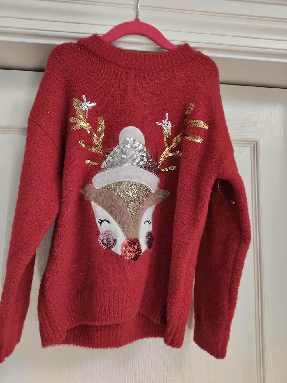 F&F Red Girls' Festive Sequin Reindeer Sweater